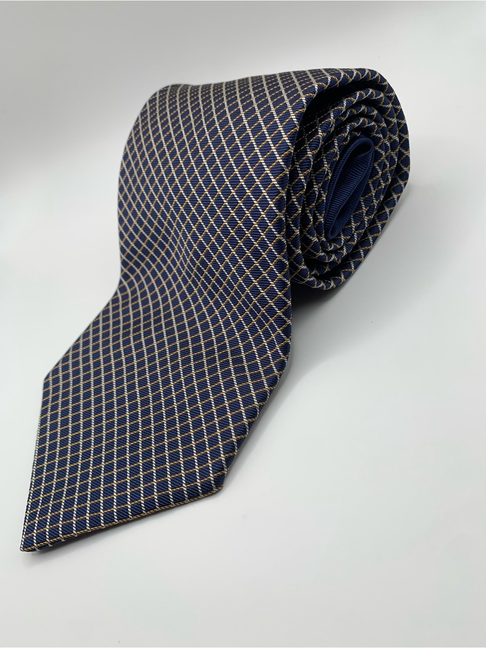 TOMMY HILFIGER Navy Tie with Gold Windowpane